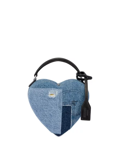 Geantă plic Moschino cu motiv cu inimi albastru