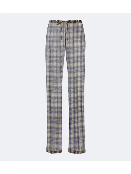 Pantaloni Dries Van Noten în carouri verde