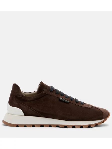 Sneakerși Brunello Cucinelli din piele de căprioară maro