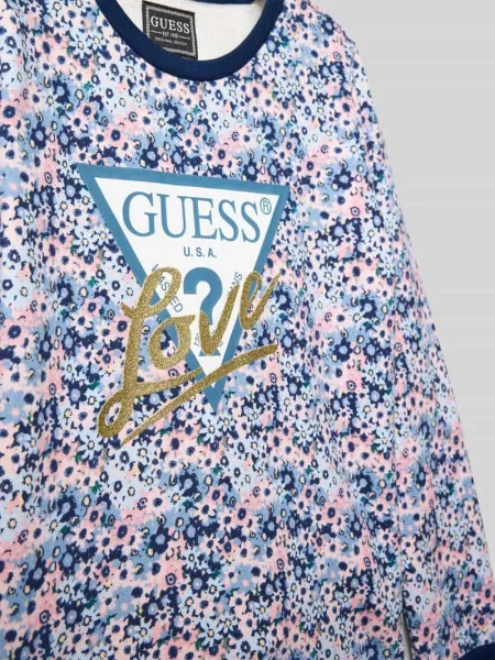 Bluza z czystej bawełny z nadrukiem z logo model ‘Active’ Guess granatowa