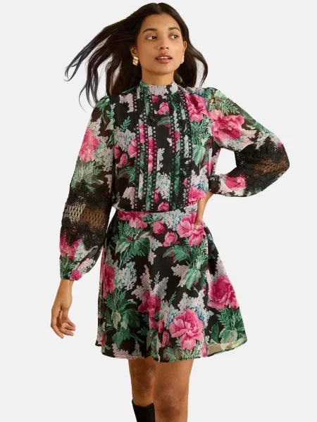 Love & roses Rochie albastru deschis / verde / roz negru