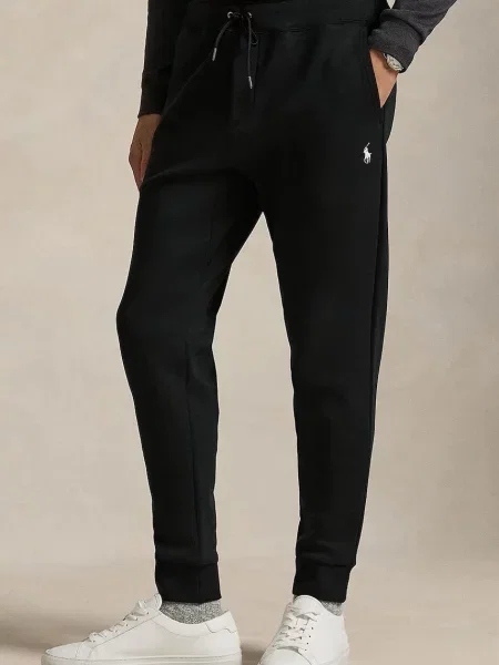 Pletené bežecké športové nohavice Polo Ralph Lauren s autogramom čierna