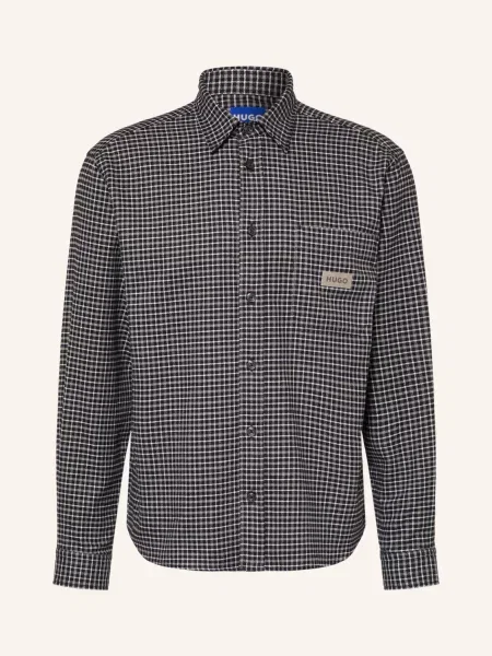 Hugo Košile Ebalto Oversized Fit Z Flanelu černá / šedá bílá