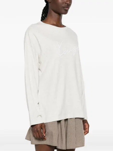 Lung tricou Kenzo cu broderie gri