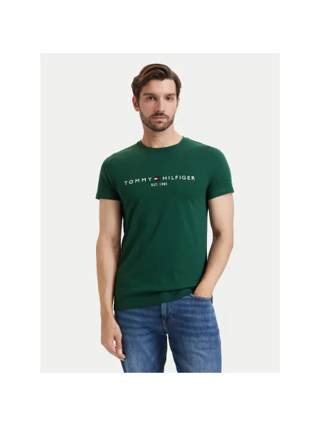 Tommy Hilfiger Póló Logo Sötétzöld Slim Fit