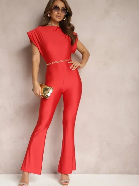 Elegancki Kombinezon z Poduszkami w Ramionach i Rozszerzonymi Nogawkami Demilli czerwony