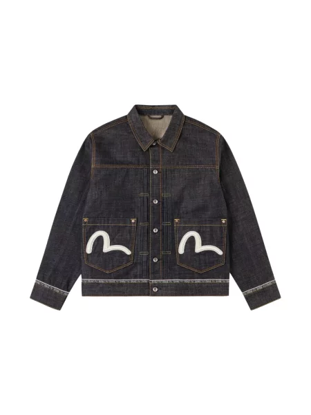 Haftowana kurtka jeansowa Evisu niebieska