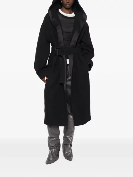 Cu centură palton Rick Owens cu glugă negru