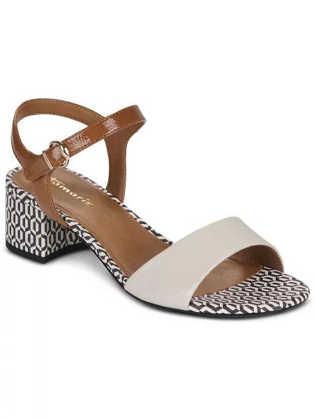 Tamaris Sandale cu baretă crem / maro caramel negru