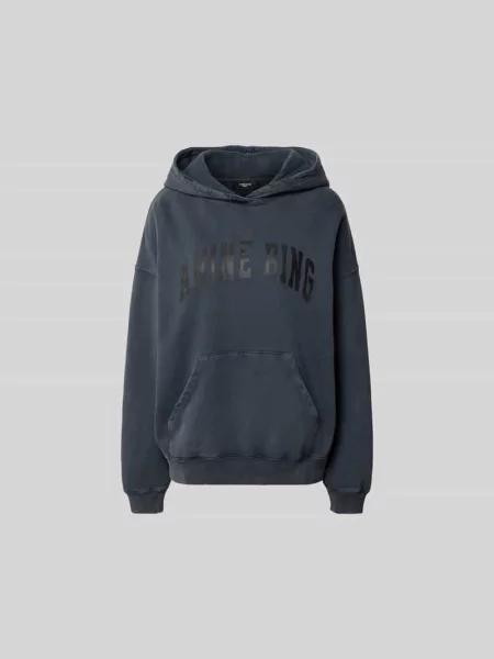 Anine Bing bluza Harvey Sweatshirt szary z kapturem z nadrukiem czarna