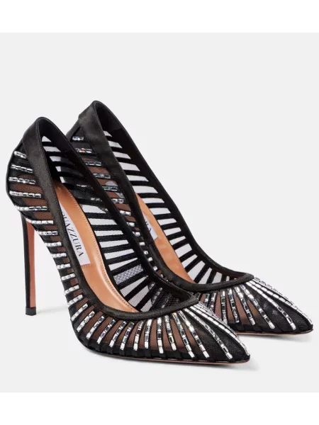 Satenaste salonarji Aquazzura s kristali črna