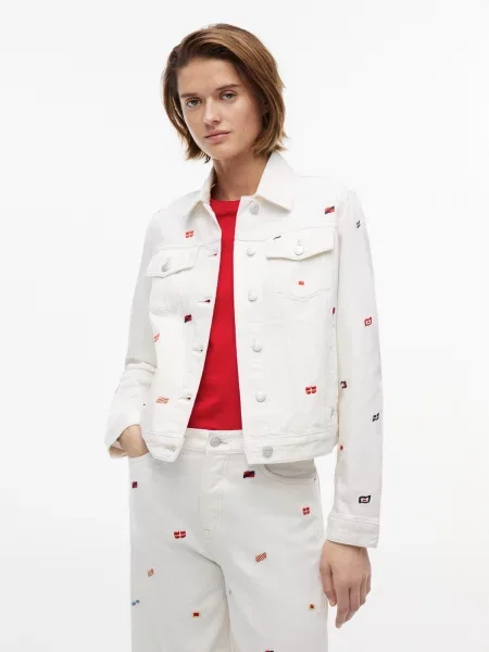 Tommy Jeans Prehodna jakna mornarska / rdeča / denim bel