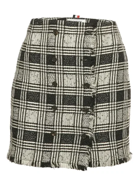 Fustă Thom Browne în carouri din tweed negru