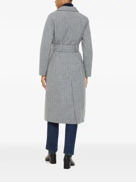 Μάλλινο ζωσμένος παλτό Norwegian Wool με μοτίβο ψαροκόκαλο γκρι