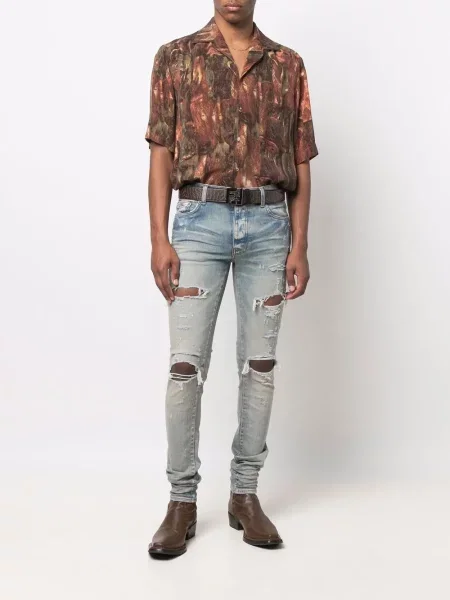 Skinny jeansy skinny Amiri z przetarciami niebieskie