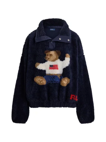 Tricou polo Polo Ralph Lauren cu broderie din fleece cu decolteu în V negru