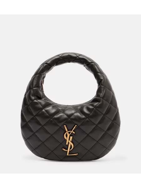 Usnjena usnjena torbica Saint Laurent siva