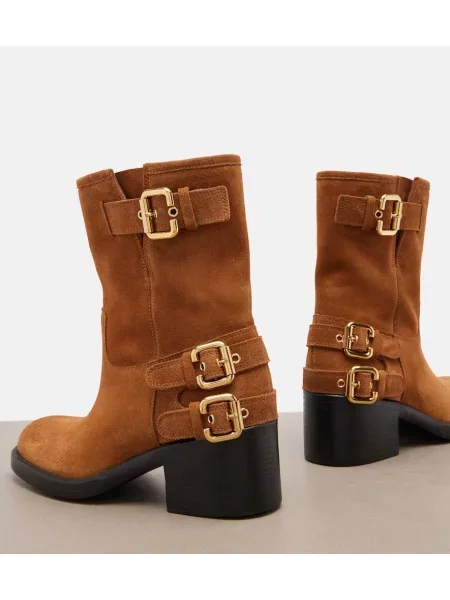 Botine Chloé din piele de căprioară maro