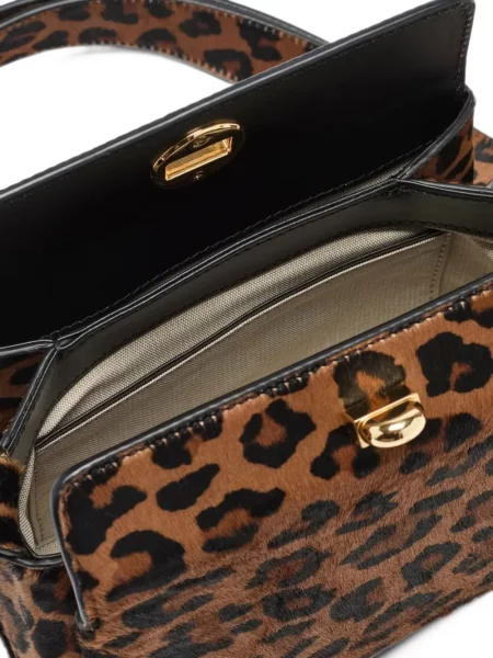 Geantă Plan C din piele cu imagine cu model leopard maro