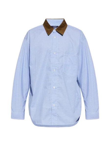 Gulerat cămașă Comme Des Garcons Homme Plus de catifea cord în carouri albastru