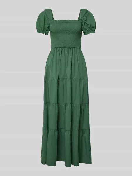 Długa sukienka z marszczonymi detalami i prostokątnym dekoltem Apricot zielona