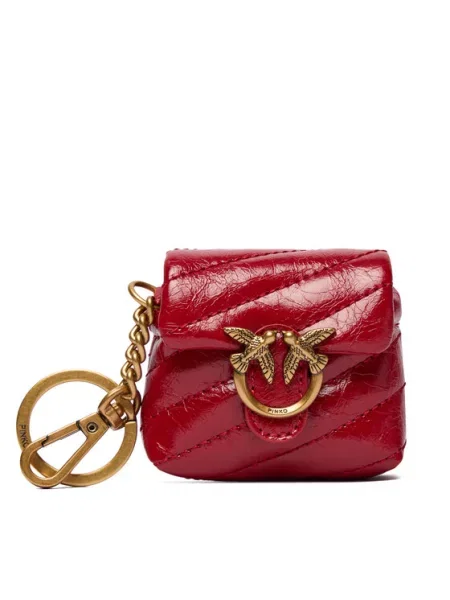 PINKO Obesek Airpods Love Puff Microfiber Shiny Calf AI PCPL rdeča