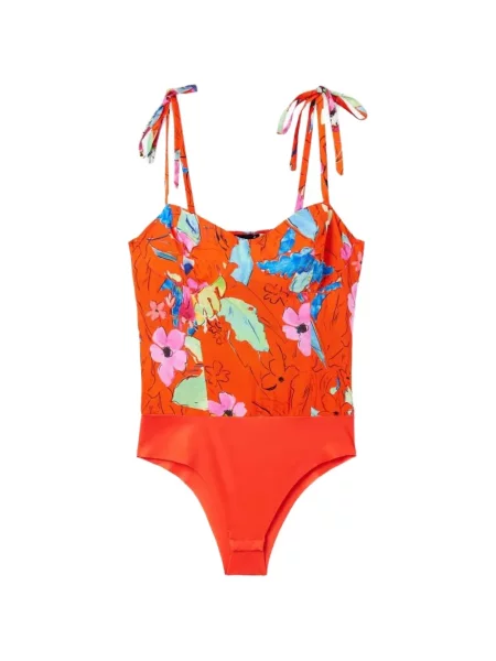Body Desigual cu model floral cu imagine cu legături portocaliu