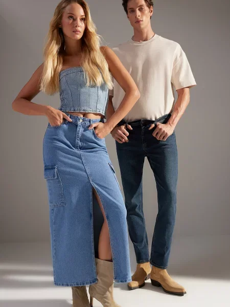 Fustă din denim Trendyol albastru