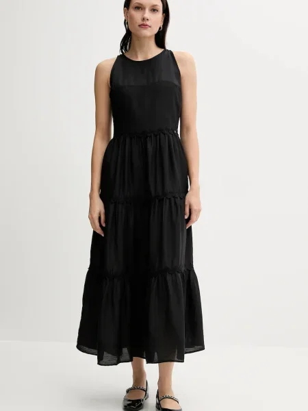 Pedro del Hierro rochie din amestec de in maxi evazati negru