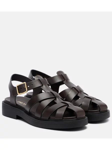 Kožené sandály Prada hnědé