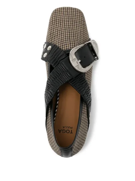 Pantofi cu toc Toga cu cataramă din tweed maro