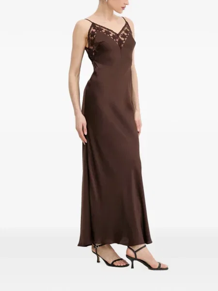 Rochie maxi Bardot din dantelă maro