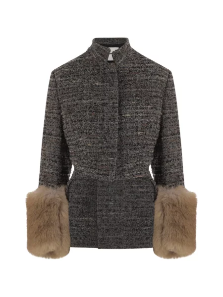Garnitură de blană palton de blană Darkpark din tweed gri
