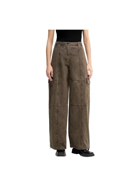 Kenzo spodnie Dyed Canvas Cargo Pants szerokie high waist brązowy