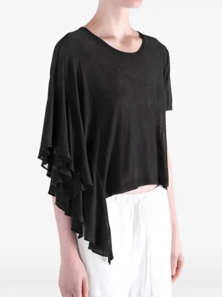 Tricou Uma Wang cu volane asimetric negru