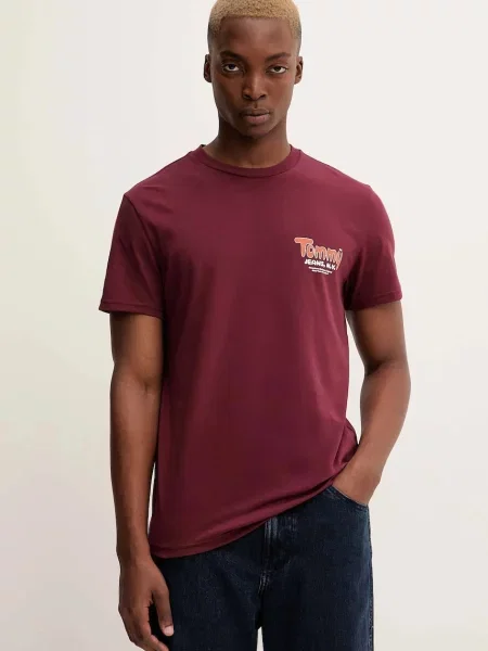 Тениска Tommy Jeans с принт бордо