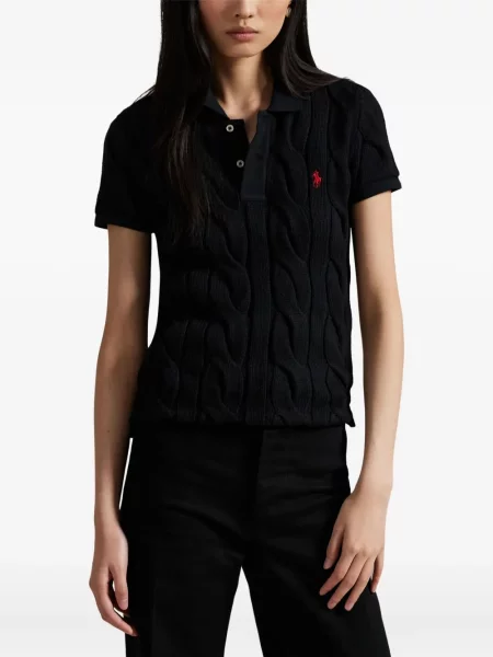 Plisované zkrácené dvouřadé tričko Polo Ralph Lauren bílé