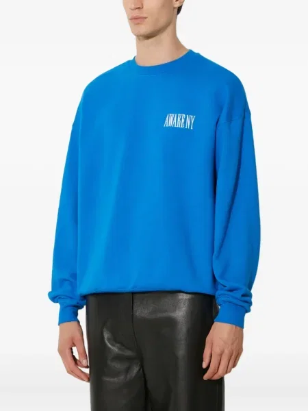 Hanorac crewneck Awake Ny cu broderie albastru