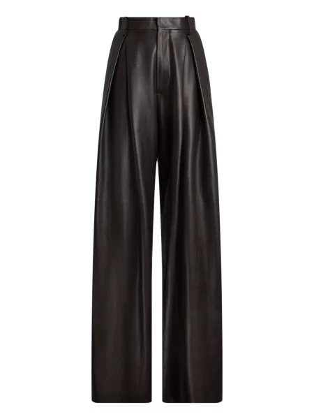 Pantaloni Ralph Lauren Collection din piele plisate maro