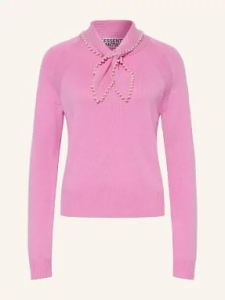 Essentiel Antwerp Sweter Kasa Z Kokardką I Ozdobnymi Perełkami pink różowy