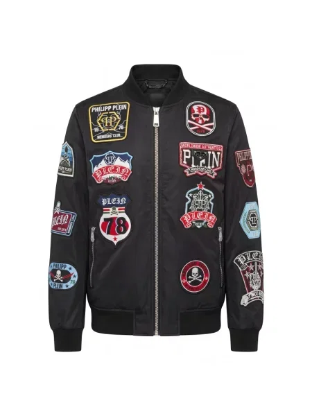Kurtka bomber Philipp Plein z łatami czarny
