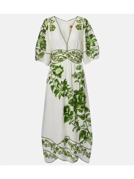 Lniana sukienka midi Farm Rio do kolan garniturowa biała