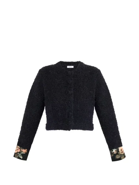Bouclé cardigan Erdem cu model floral negru