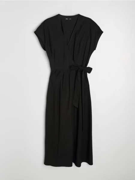Сукня максі на запах з віскозою та домішкою льону чорний