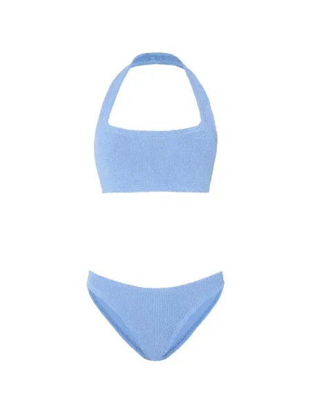 Bikini Hunza G cu gât halter albastru