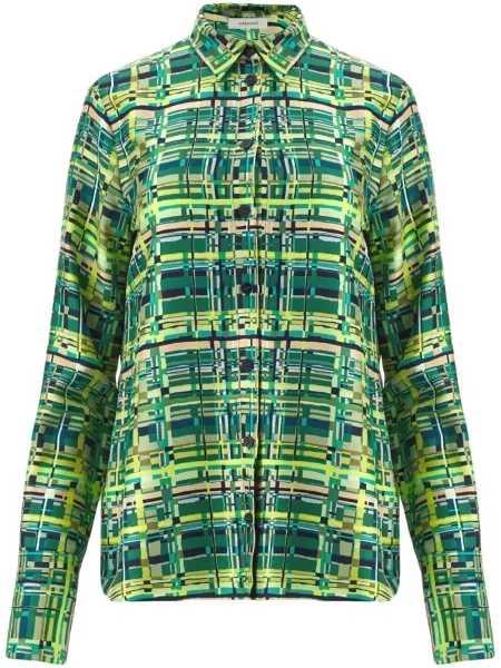 Jedwabna długa koszula Ferragamo w kratkę zielona