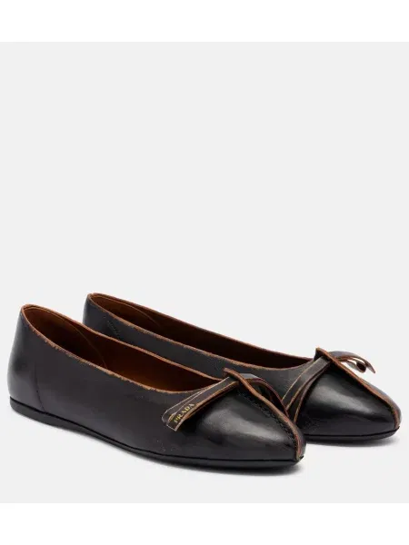 Usnjene balerinke Prada rjava