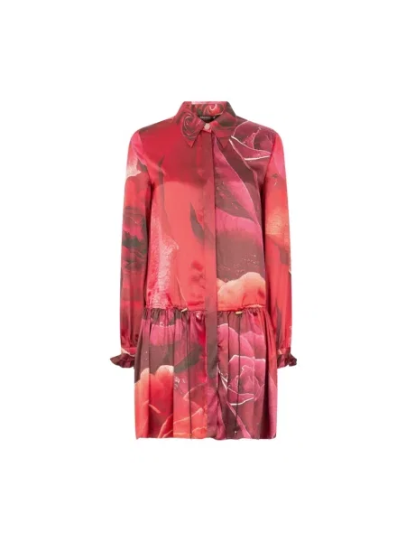 Lniana sukienka koszulowa Roberto Cavalli czerwona
