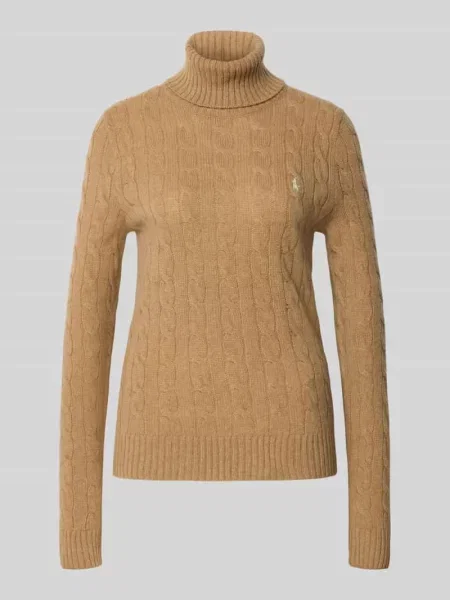 Sweter z dzianiny z golfem Ralph Lauren brązowy