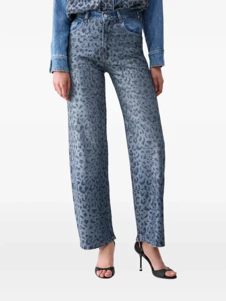 Blugi drepți Liu Jo cu imagine cu imprimeu animal print albastru